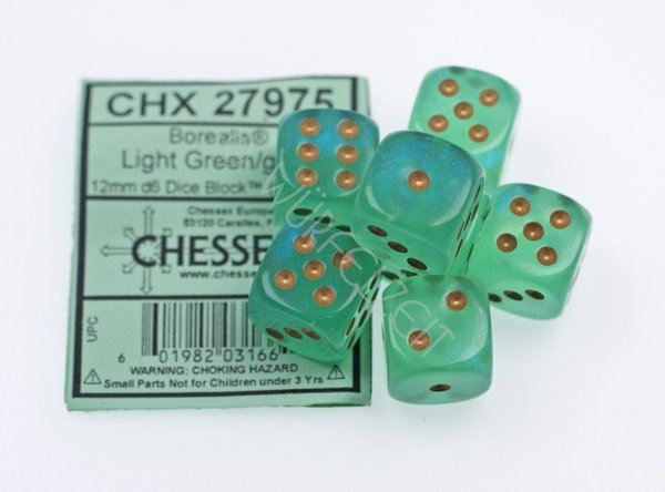 Chessex w6 16 mm Borealis Light Green w/gold (1 Augenwürfel)