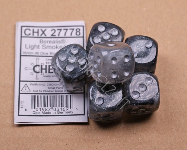 Chessex w6 16 mm Borealis Light Smoke w/silver (1 Augenwürfel)