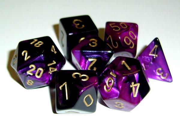 Chessex Gemini Black-Purple w/gold  (Würfel mit Zahlen)