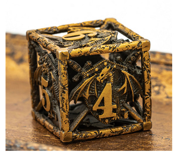 Würfelzeit Metal Hollow Flying Dragon & Shield gold (7 Würfel Polyset)