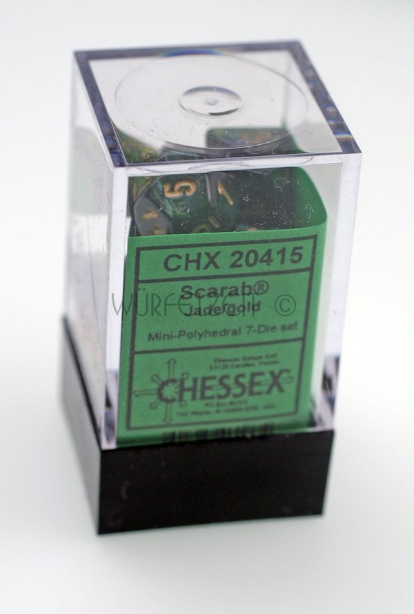 Chessex Scarab (TM) Jade w/gold (7 Mini-Polywürfel in Klarsichtbox)